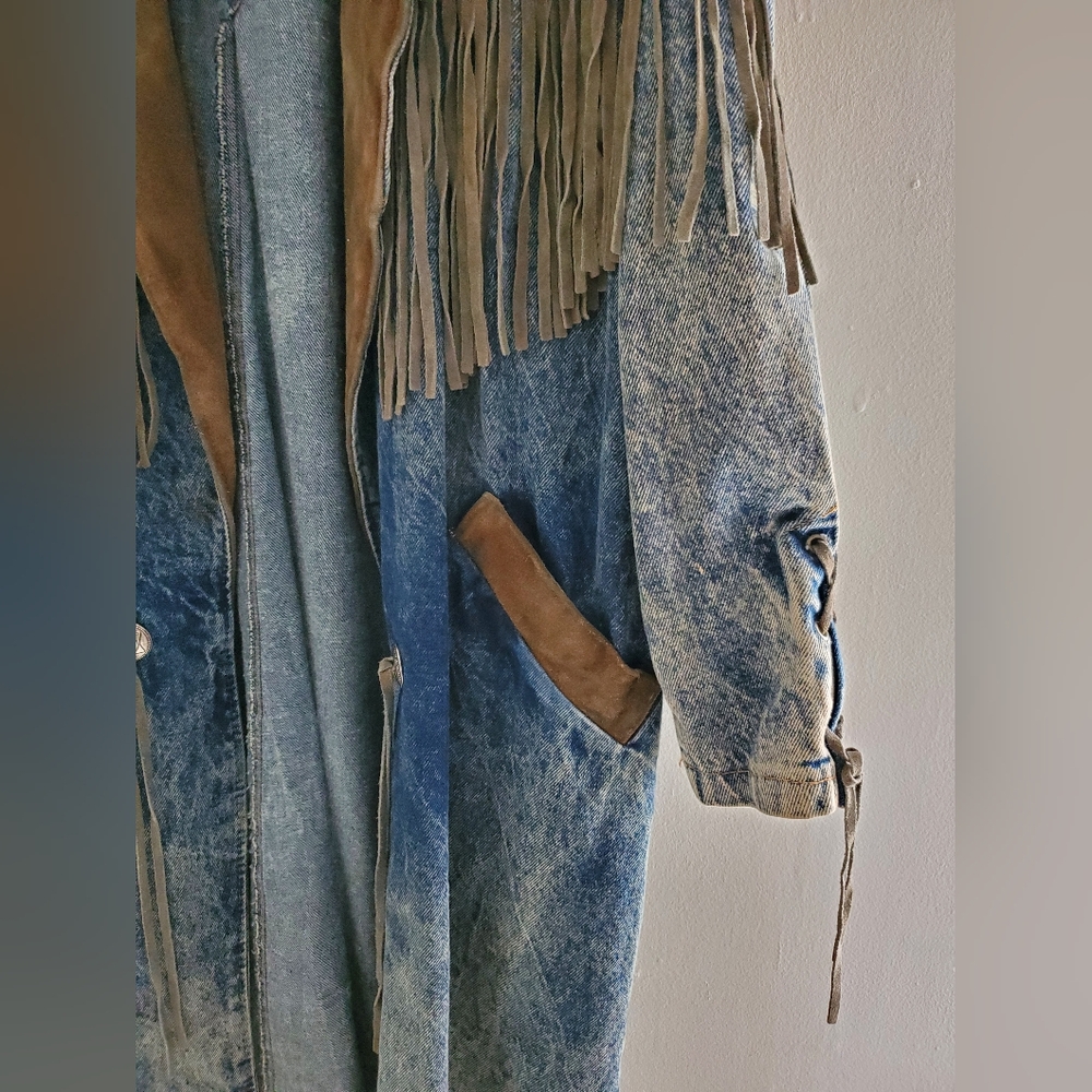 70s 80s Vintage Denim & Suede Western Jacket - Picture 11 of 16